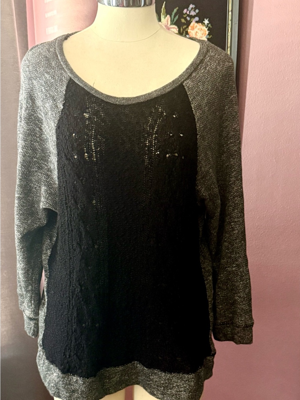 Vintage Lucky Brand sweater. Black/Grey with knit front.